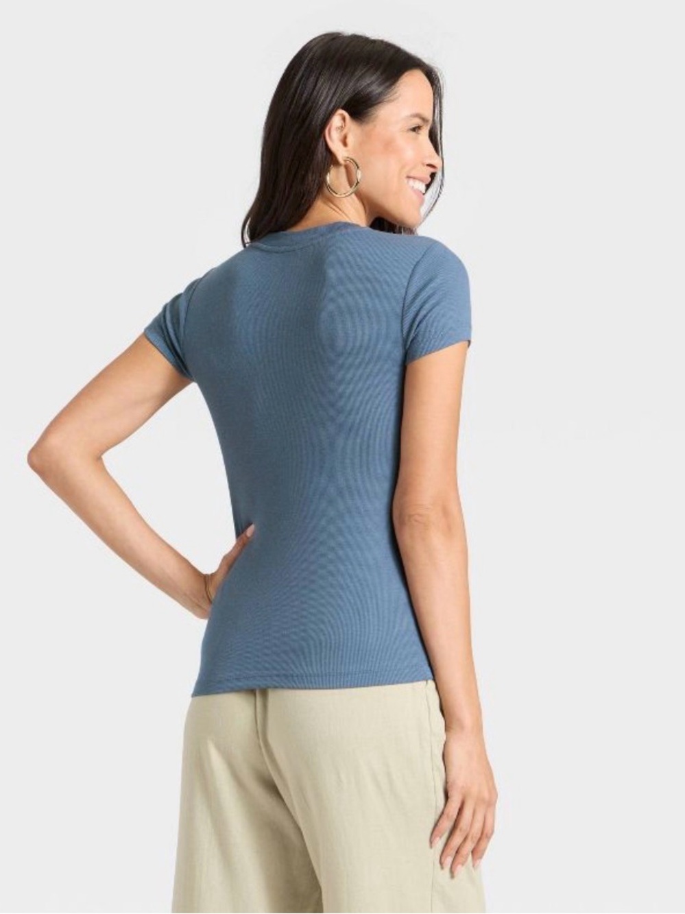 🪁 a new day dusty blue short sleeve ribbed tee. Size S. - Picture 2 of 8